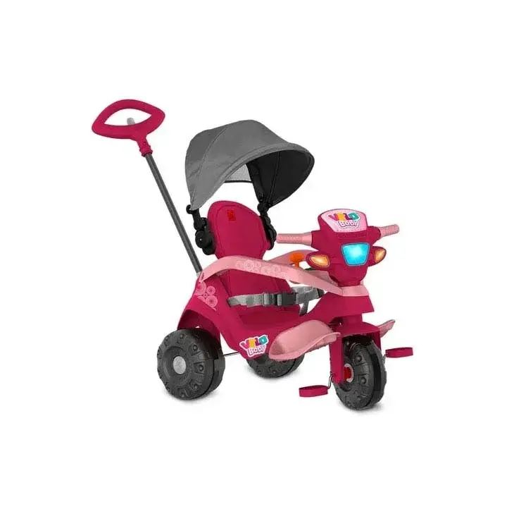 Triciclo Velobaby Reclinável com Capota Passeio e Pedal Pink - Bandeirante